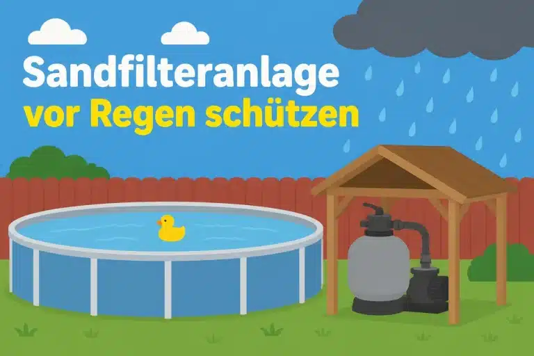 Sandfilteranlage vor Regen schützen - Illustration